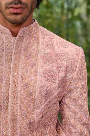 Shop Jigar & Nikita Purple Silk, Satin The Regal Paw Sherwani Set Online at Aza Fashions Shop_Jigar & Nikita_Purple Silk, Satin The Regal Paw Sherwani Set _Online_at_Aza_Fashions