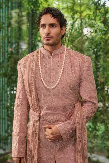 Jigar & Nikita Brown Velvet, Satin Yuvraj The Imperial Realm Sherwani Set at Aza Fashions Jigar & Nikita_Brown Velvet, Satin Yuvraj The Imperial Realm Sherwani Set _at_Aza_Fashions