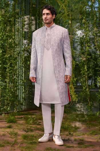 Buy_Jigar & Nikita_Grey Satin Samrat The Contemporary Heir Sherwani Set 