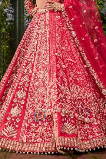 Jigar & Nikita Red Silk, Tulle Round Neck Mayura The Imperial Peacock Bridal Lehenga Set Online at Aza Fashions Jigar & Nikita_Red Silk, Tulle Round Neck Mayura The Imperial Peacock Bridal Lehenga Set _Online_at_Aza_Fashions