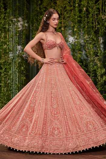 Shop Jigar & Nikita Coral Silk, Tissue Sweetheart Neck Milan The Eternal Union Lehenga Set Online at Aza Fashions Shop_Jigar & Nikita_Coral Silk, Tissue Sweetheart Neck Milan The Eternal Union Lehenga Set _Online_at_Aza_Fashions