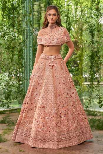 Buy_Jigar & Nikita_Multi Color Organza, Tulle High Neck Zardozi Embroidered Bridal Lehenga Set _Online_at_Aza_Fashions