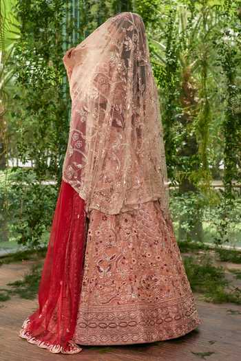 Shop_Jigar & Nikita_Multi Color Organza, Tulle High Neck Zardozi Embroidered Bridal Lehenga Set _Online_at_Aza_Fashions