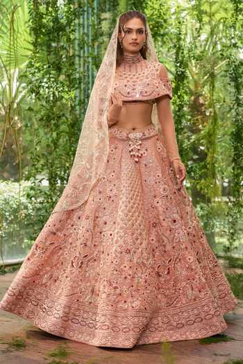 Jigar & Nikita_Multi Color Organza, Tulle High Neck Zardozi Embroidered Bridal Lehenga Set _at_Aza_Fashions