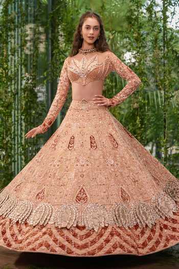 Jigar & Nikita_Gold Organza, Tulle Sweetheart Neck Kamal Prem A Walk Into Forever Lehenga Set _Online_at_Aza_Fashions