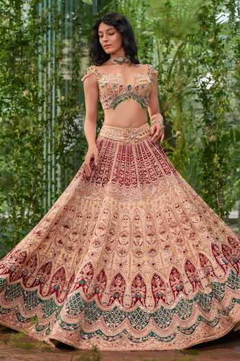 Shop_Jigar & Nikita_Multi Color Silk, Tulle, Organza Sweetheart Padma The Lotus Legacy Lehenga Set _Online_at_Aza_Fashions