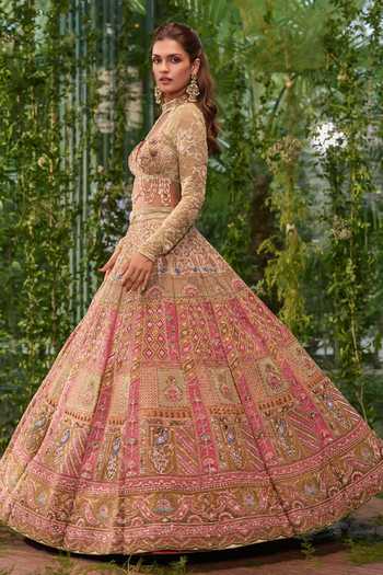 Jigar & Nikita_Green Silk, Tulle Sweetheart Neck Aranya The Forest Symphony Bridal Lehenga Set _Online_at_Aza_Fashions