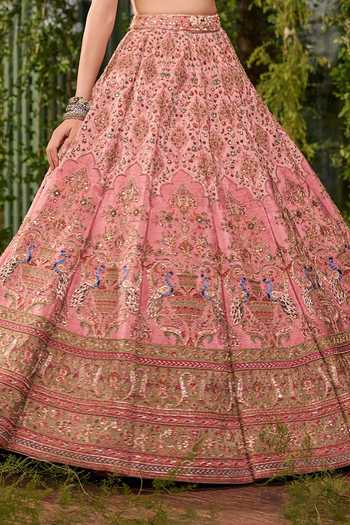 Buy Jigar & Nikita Pink Silk, Tulle V-neck Mayurvan The Enchanted Garden Bridal Lehenga Set Online at Aza Fashions Buy_Jigar & Nikita_Pink Silk, Tulle V-neck Mayurvan The Enchanted Garden Bridal Lehenga Set _Online_at_Aza_Fashions