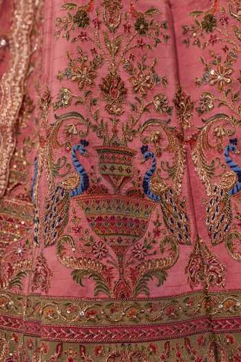 Shop Jigar & Nikita Pink Silk, Tulle V-neck Mayurvan The Enchanted Garden Bridal Lehenga Set Online at Aza Fashions Shop_Jigar & Nikita_Pink Silk, Tulle V-neck Mayurvan The Enchanted Garden Bridal Lehenga Set _Online_at_Aza_Fashions
