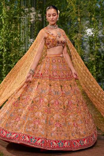 Buy Jigar & Nikita Yellow Silk, Tulle Sweetheart Neck Pakshi Jaal The Living Tapestry Lehenga Set Online at Aza Fashions Buy_Jigar & Nikita_Yellow Silk, Tulle Sweetheart Neck Pakshi Jaal The Living Tapestry Lehenga Set _Online_at_Aza_Fashions