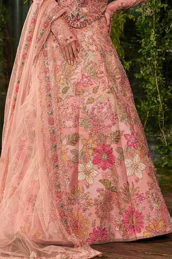 Jigar & Nikita Pink Silk, Tulle Embroidery, Sequins, Tarini The Heirloom Corset Lehenga Set Online at Aza Fashions Jigar & Nikita_Pink Silk, Tulle Embroidery, Sequins, Tarini The Heirloom Corset Lehenga Set _Online_at_Aza_Fashions