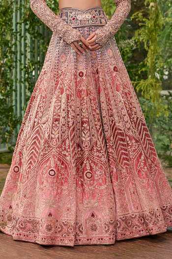 Buy_Jigar & Nikita_Blue Velvet, Tulle, Organza V-neck Dwirang A Tale In Two Hues Lehenga Set _Online_at_Aza_Fashions