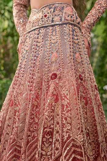 Jigar & Nikita_Blue Velvet, Tulle, Organza V-neck Dwirang A Tale In Two Hues Lehenga Set _at_Aza_Fashions
