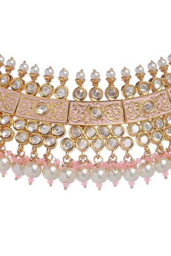 Buy Minaki Pink Polki And Kundan Embellished Necklace Set Online at Aza Fashions Buy_Minaki_Pink Polki And Kundan Embellished Necklace Set _Online_at_Aza_Fashions