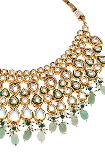 Shop Minaki Green Kundan Embellished Necklace Set Online at Aza Fashions Shop_Minaki_Green Kundan Embellished Necklace Set _Online_at_Aza_Fashions