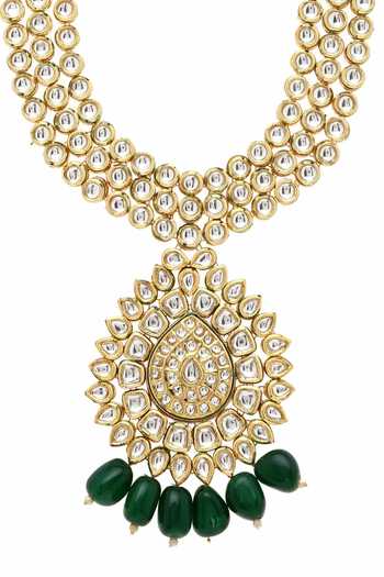 Shop Minaki Green Kundan Embellished Long Necklace Set Online at Aza Fashions Shop_Minaki_Green Kundan Embellished Long Necklace Set _Online_at_Aza_Fashions