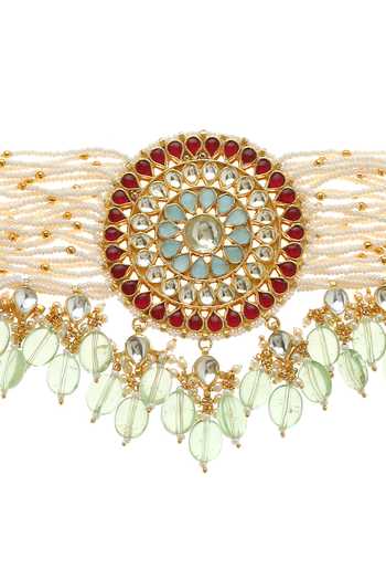 Buy Minaki Green Polki And Kundan Studded Choker Set Online at Aza Fashions Buy_Minaki_Green Polki And Kundan Studded Choker Set _Online_at_Aza_Fashions