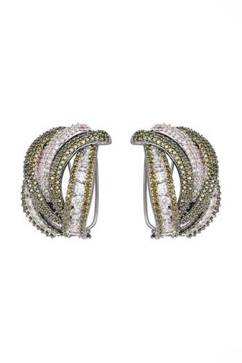 Prihan Luxury Jewelry Green Imitation Diamond Embellished Hoops Online at Aza Fashions Prihan Luxury Jewelry_Green Imitation Diamond Embellished Hoops _Online_at_Aza_Fashions