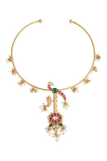 Buy Prihan Luxury Jewelry Multi Color Peacock Embellished Hasli Necklace Set Online at Aza Fashions Buy_Prihan Luxury Jewelry_Multi Color Peacock Embellished Hasli Necklace Set _Online_at_Aza_Fashions