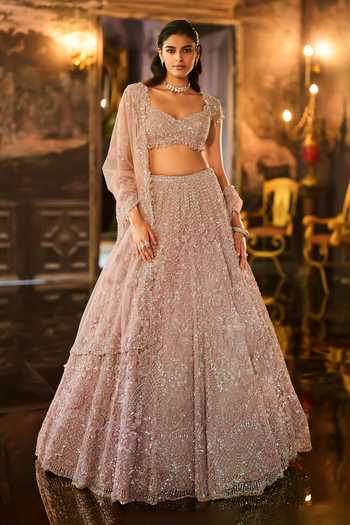 Seema Gujral Dusty Peach Sequin Bridal Lehenga Set
