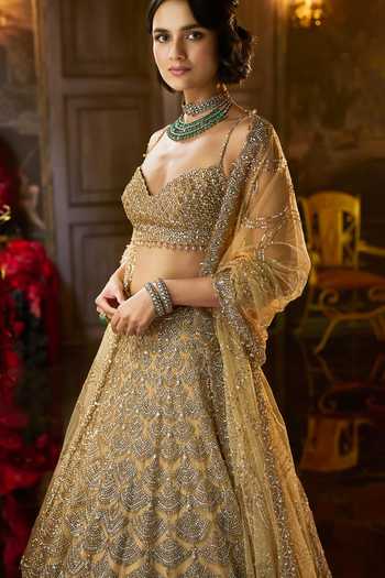Seema Gujral Gold Net Sweetheart Neck Sequin And Crystal Bridal Lehenga Set Online at Aza Fashions Seema Gujral_Gold Net Sweetheart Neck Sequin And Crystal Bridal Lehenga Set _Online_at_Aza_Fashions