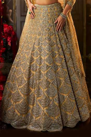 Shop Seema Gujral Gold Net Sweetheart Neck Sequin And Crystal Bridal Lehenga Set Online at Aza Fashions Shop_Seema Gujral_Gold Net Sweetheart Neck Sequin And Crystal Bridal Lehenga Set _Online_at_Aza_Fashions