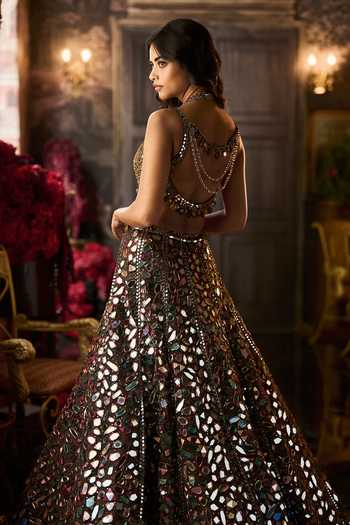 Seema Gujral Copper Brown Mirror Work Bridal Lehenga Set 