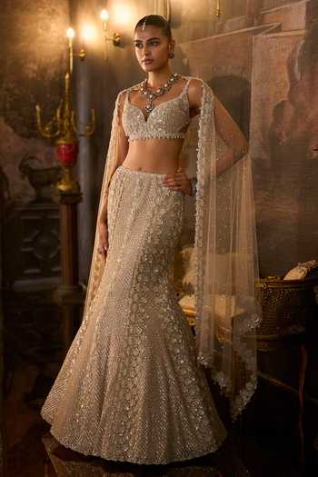 Seema Gujral Floral Embroidered Bridal Lehenga Set
