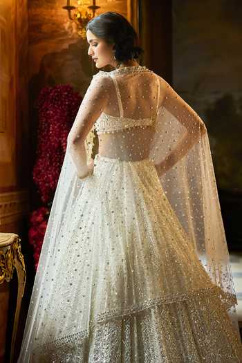 Seema Gujral Milky White Sequin Bridal Lehenga Set 