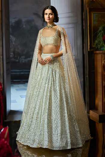 Seema Gujral Milky White Sequin Bridal Lehenga Set 