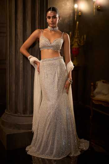 Seema Gujral Sequin Work Fish Cut Bridal Lehenga Set 