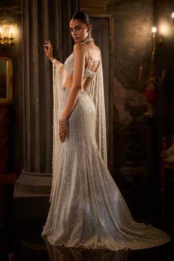 Seema Gujral Sequin Work Fish Cut Bridal Lehenga Set 
