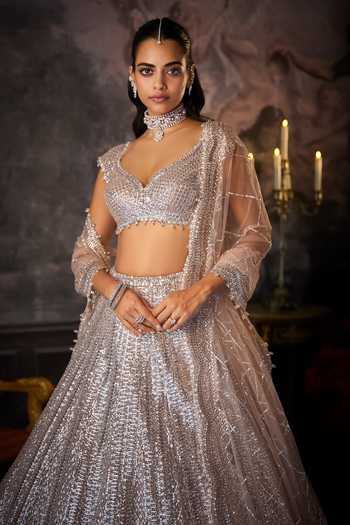 Seema Gujral Purple Net Sweetheart Neck Sequin Embellished Bridal Lehenga Set Online at Aza Fashions Seema Gujral_Purple Net Sweetheart Neck Sequin Embellished Bridal Lehenga Set _Online_at_Aza_Fashions