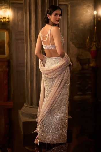 Seema Gujral Silver Gold Crystal Skirt Set