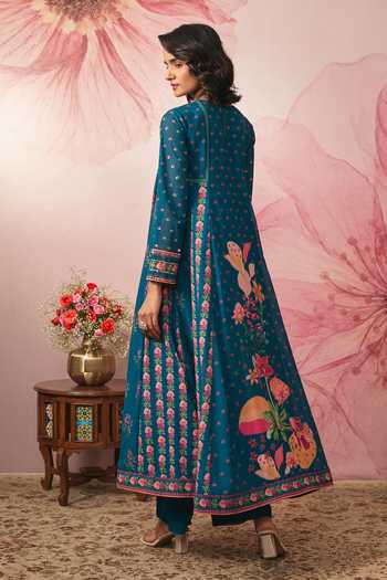 Vana Ethnics Midnight Blue Floral Print Kalidar Kurta Set