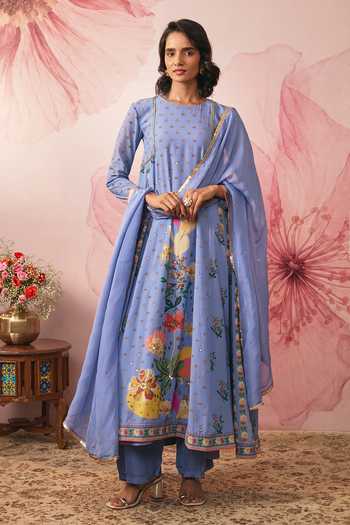 Vana Ethnics Lilac Floral Print Kalidar Kurta Set