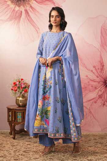 Vana Ethnics Lilac Floral Print Kalidar Kurta Set