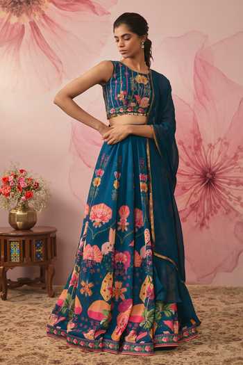 Vana Ethnics Midnight Blue Printed Lehenga Set