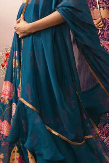 Vana Ethnics Blue Georgette, Crepe Round Neck Midnight Printed Lehenga Set Online at Aza Fashions Vana Ethnics_Blue Georgette, Crepe Round Neck Midnight Printed Lehenga Set _Online_at_Aza_Fashions