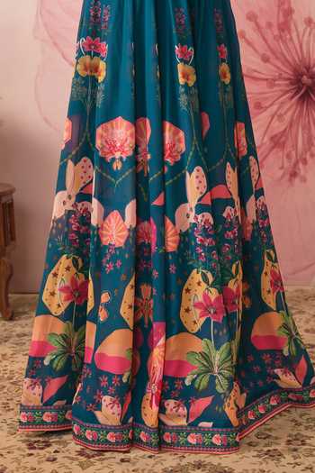 Buy Vana Ethnics Blue Georgette, Crepe Round Neck Midnight Printed Lehenga Set Online at Aza Fashions Buy_Vana Ethnics_Blue Georgette, Crepe Round Neck Midnight Printed Lehenga Set _Online_at_Aza_Fashions