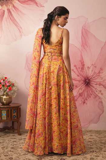 Vana Ethnics Paisley Print Draped Lehenga Set