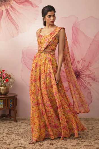 Vana Ethnics Paisley Print Draped Lehenga Set