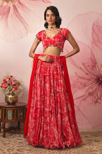 Vana Ethnics Paisley Print Gathered Lehenga Set