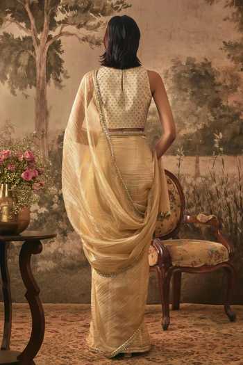 Vana Ethnics Metallic Pre-Pleated Tissue Saree With Blouse