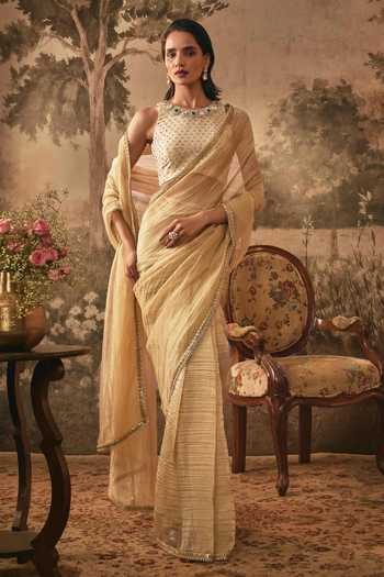 Vana Ethnics Metallic Pre-Pleated Tissue Saree With Blouse