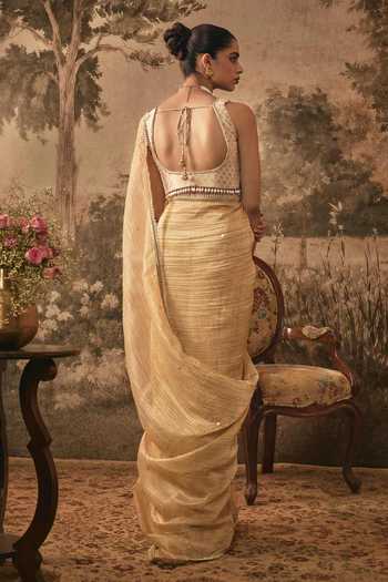 Vana Ethnics Metallic Pre-Pleated Tissue Saree With Blouse