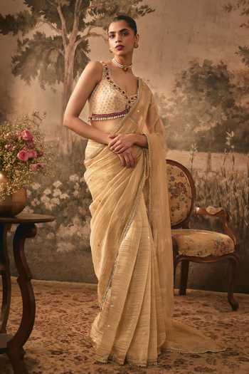 Vana Ethnics Metallic Pre-Pleated Tissue Saree With Blouse