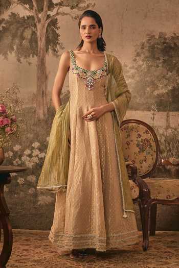 Vana Ethnics Muted Gold Embellished Anarkali Set