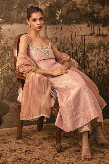 Vana Ethnics Pink Tissue, Jacquard Scoop Neck Blush Anarkali Set at Aza Fashions Vana Ethnics_Pink Tissue, Jacquard Scoop Neck Blush Anarkali Set _at_Aza_Fashions