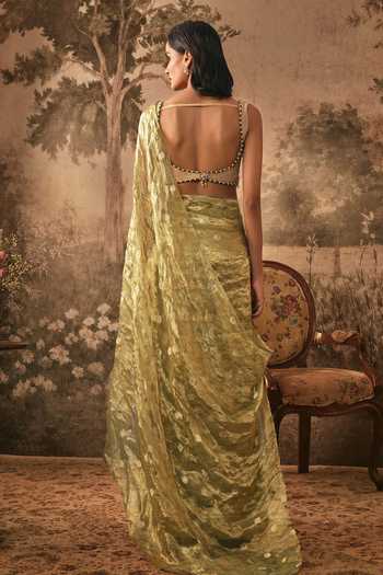 Vana Ethnics Metallic Pre-draped Saree With Embellished Blouse